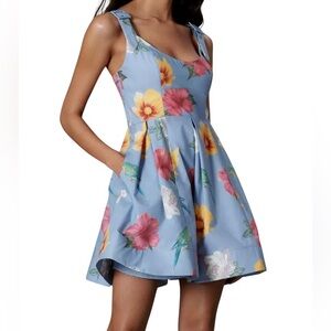 NWT - Anthropologie Maeve Scoop-Neck Printed Cotton Mini Dress in Blue Size M